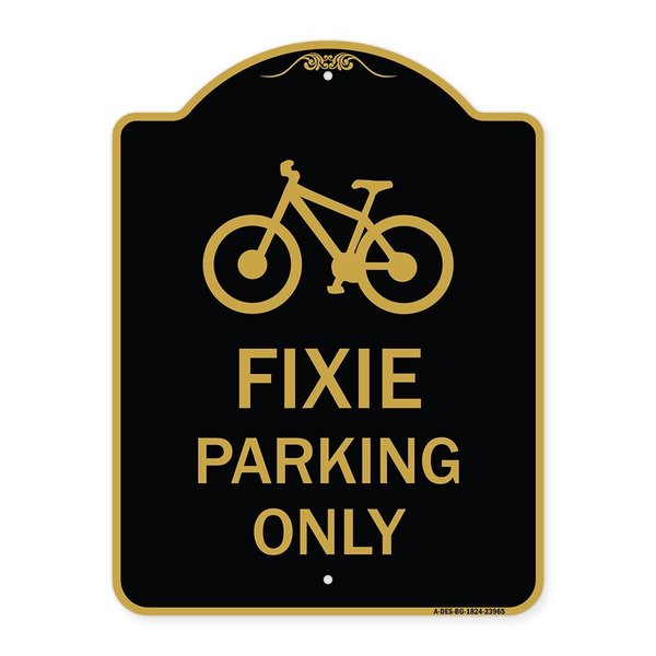 Signmission Designer Series Sign Fixie Parking Sign, Black & Gold Aluminum Sign, 24" L, 18" H, BG-1824-23965 A-DES-BG-1824-23965